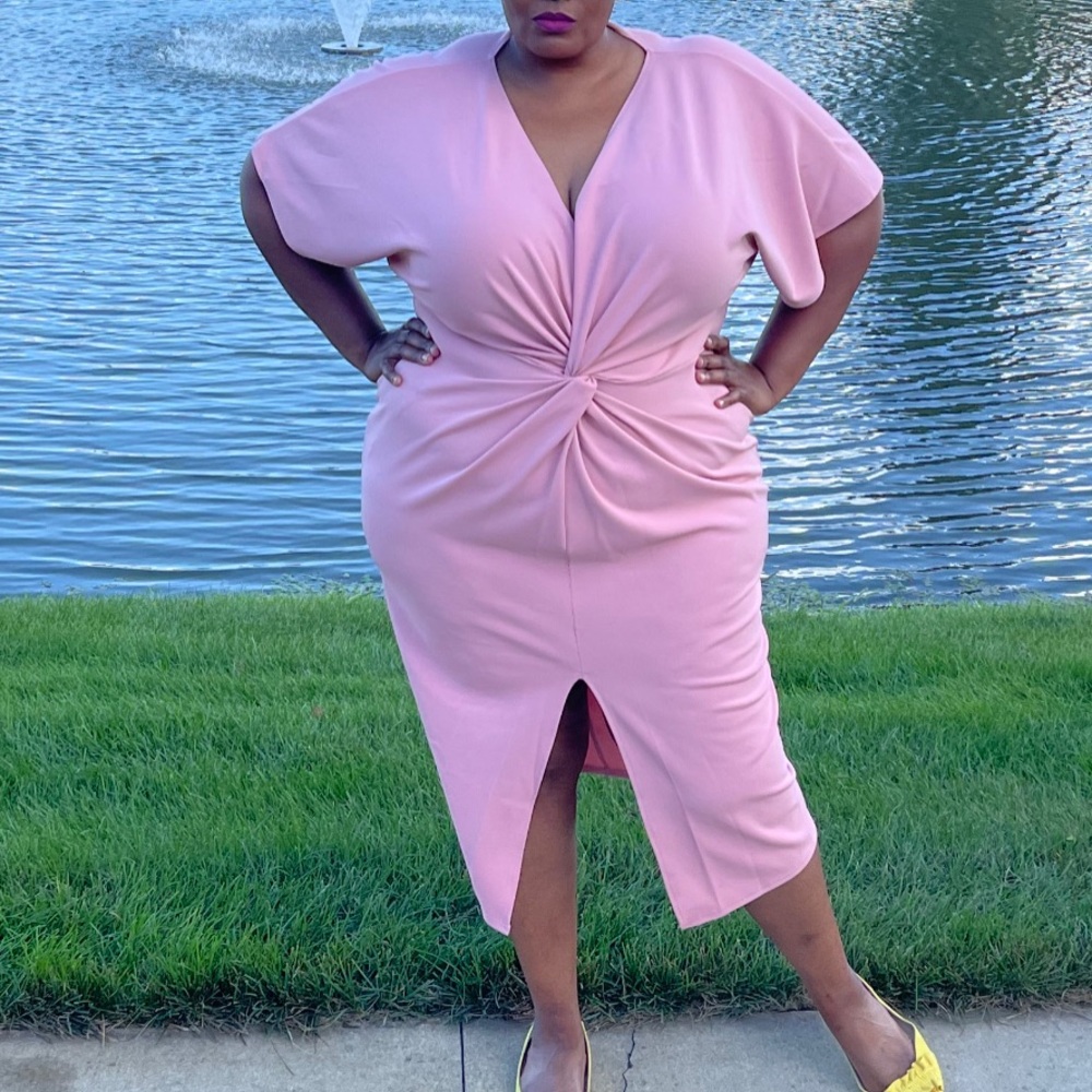 Plus Size Twist Front Midi Dress